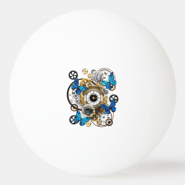 Steampunker und Blauer Schmetterling Tischtennisball (Vorderseite)