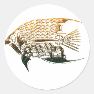 Steampunkfischaufkleber Runder Aufkleber