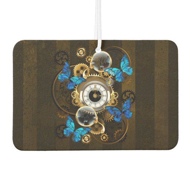 Steampunkgeere und blaue Schmetterlinge Autolufterfrischer (Vorderseite)