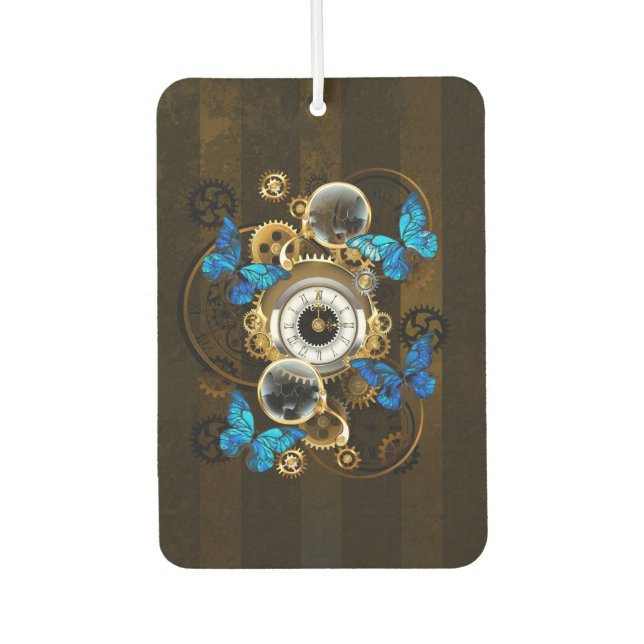 Steampunkgeere und blaue Schmetterlinge Autolufterfrischer (Vorderseite)