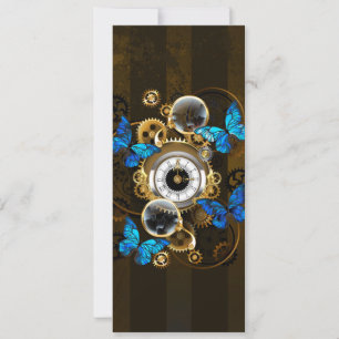 Steampunkgeere und blaue Schmetterlinge Feiertagskarte