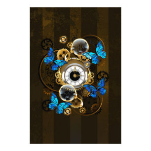 Steampunkgeere und blaue Schmetterlinge Fotodruck