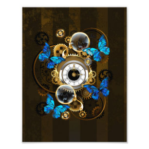 Steampunkgeere und blaue Schmetterlinge Fotodruck