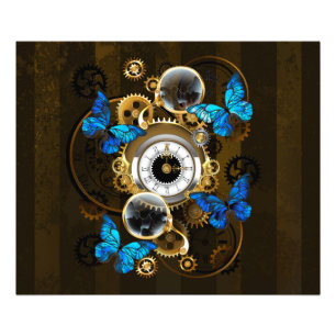 Steampunkgeere und blaue Schmetterlinge Fotodruck