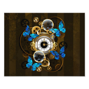 Steampunkgeere und blaue Schmetterlinge Fotodruck