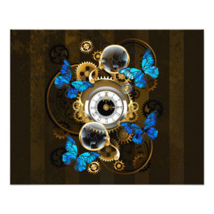 Steampunkgeere und blaue Schmetterlinge Fotodruck