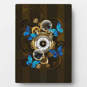 Steampunkgeere und blaue Schmetterlinge Fotoplatte