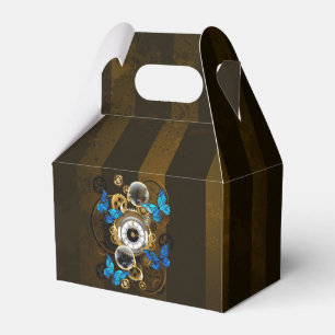 Steampunkgeere und blaue Schmetterlinge Geschenkschachtel