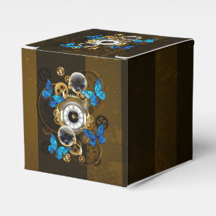 Steampunkgeere und blaue Schmetterlinge Geschenkschachtel