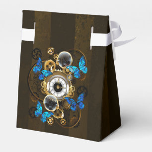 Steampunkgeere und blaue Schmetterlinge Geschenkschachtel