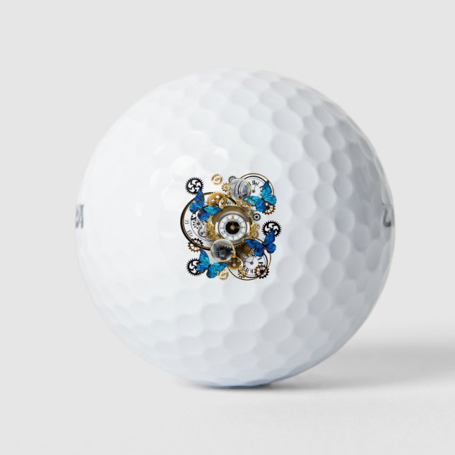 Steampunkgeere und blaue Schmetterlinge Golfball (Vorderseite)