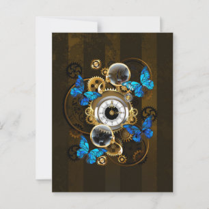 Steampunkgeere und blaue Schmetterlinge Hinweiskarte
