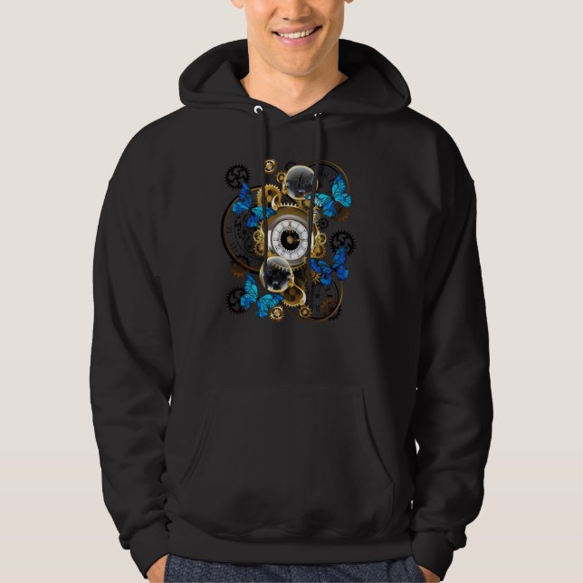 Steampunkgeere und blaue Schmetterlinge Hoodie (Vorderseite)