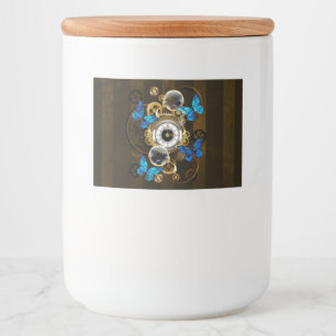 Steampunkgeere und blaue Schmetterlinge Lebensmitteletikett