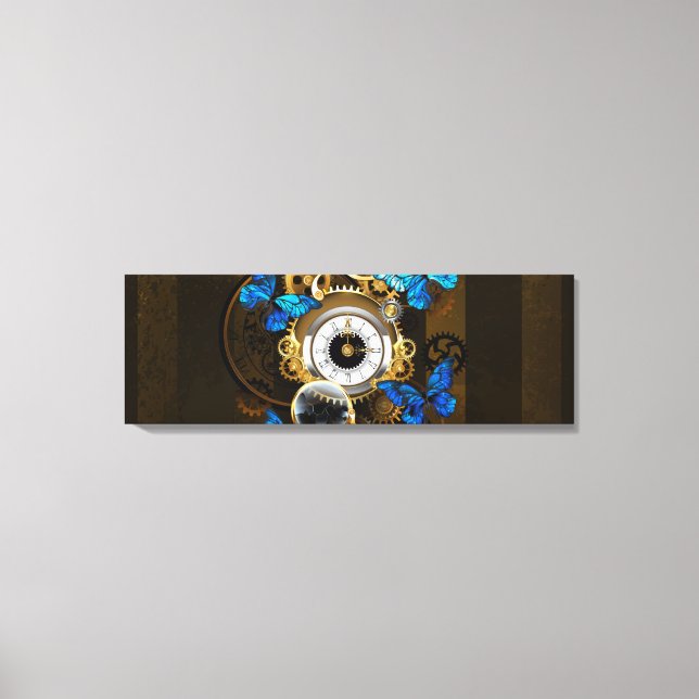 Steampunkgeere und blaue Schmetterlinge Leinwanddruck (Vorderseite)