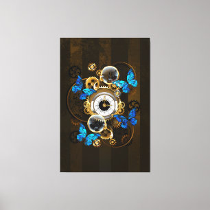 Steampunkgeere und blaue Schmetterlinge Leinwanddruck