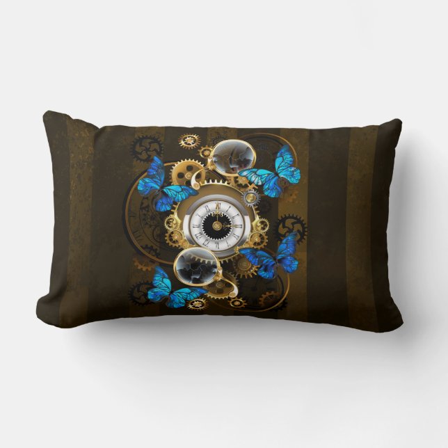 Steampunkgeere und blaue Schmetterlinge Lendenkissen (Vorderseite)