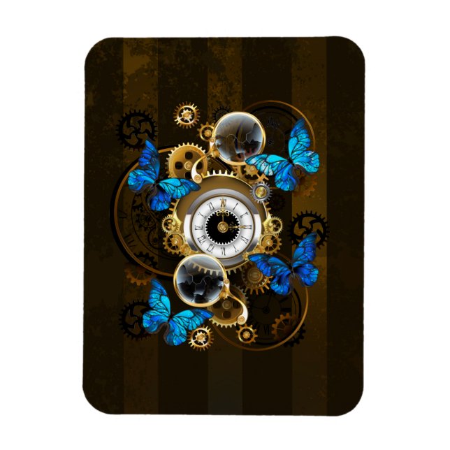 Steampunkgeere und blaue Schmetterlinge Magnet (Vertikal)