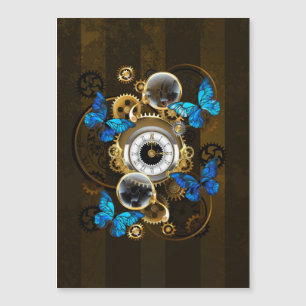 Steampunkgeere und blaue Schmetterlinge Magnetkarte