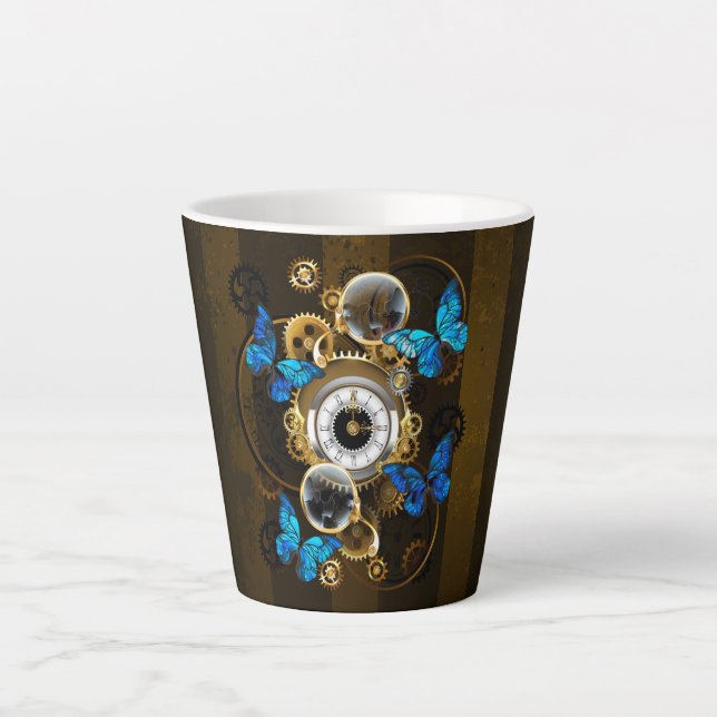 Steampunkgeere und blaue Schmetterlinge Milchtasse (Vorderseite)