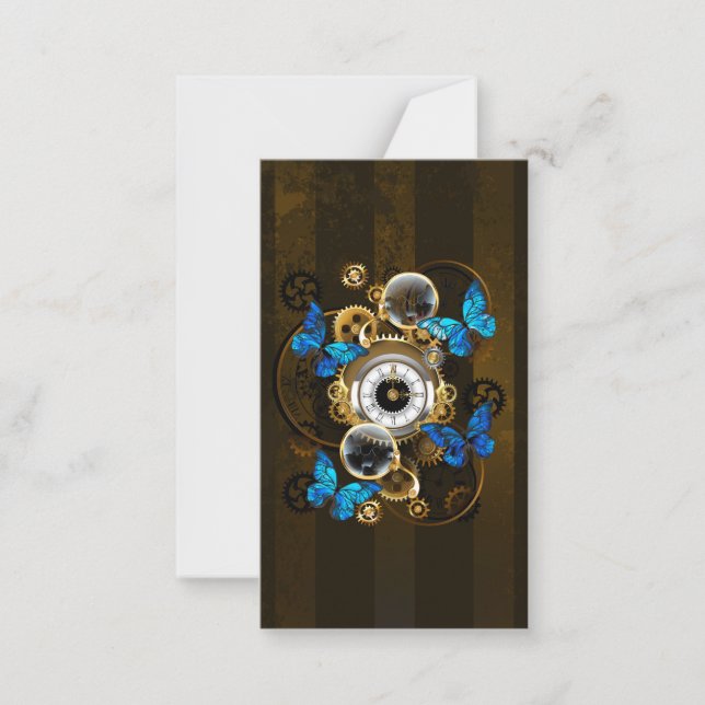 Steampunkgeere und blaue Schmetterlinge Mitteilungskarte (Vorderseite)