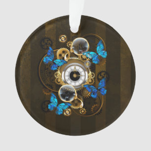 Steampunkgeere und blaue Schmetterlinge Ornament