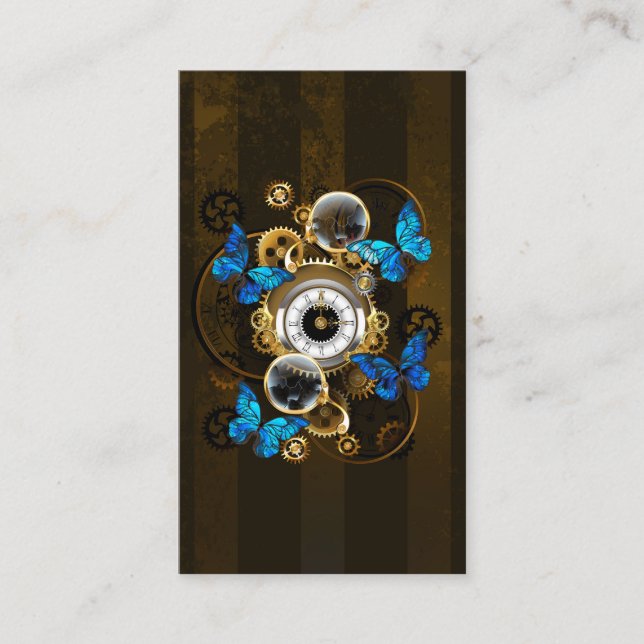 Steampunkgeere und blaue Schmetterlinge Platzkarte (Vorderseite)