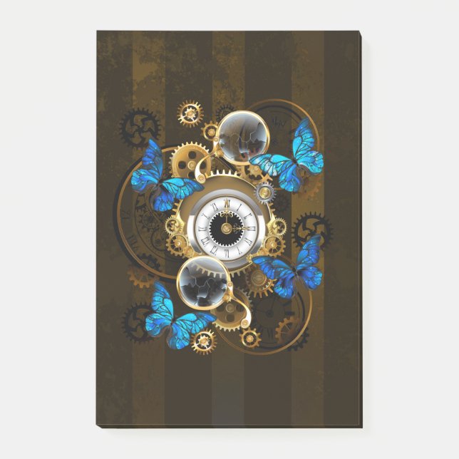 Steampunkgeere und blaue Schmetterlinge Post-it Klebezettel (Vorderseite)