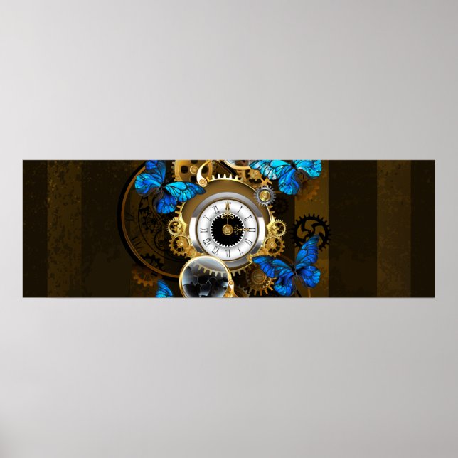 Steampunkgeere und blaue Schmetterlinge Poster (Vorne)