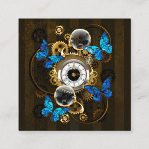 Steampunkgeere und blaue Schmetterlinge Quadratische Visitenkarte