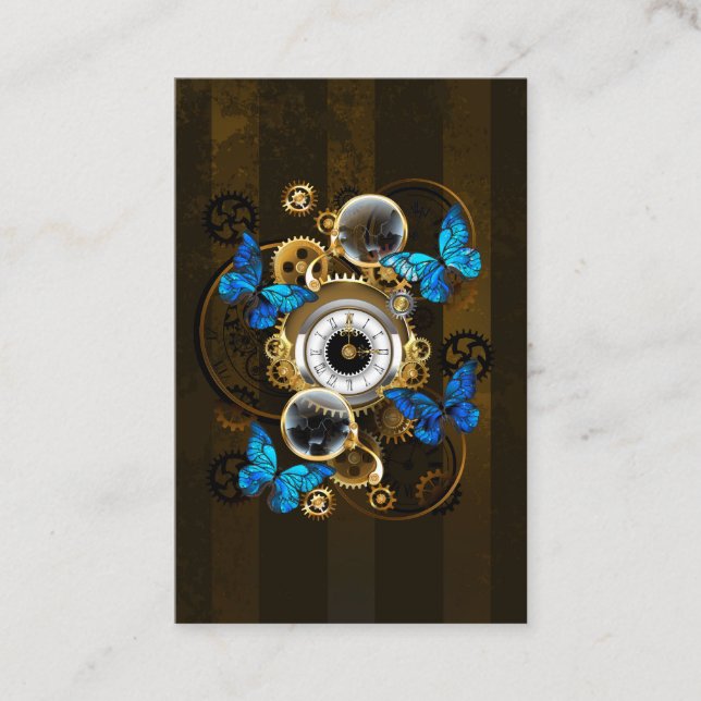 Steampunkgeere und blaue Schmetterlinge Rabattkarte (Vorderseite)