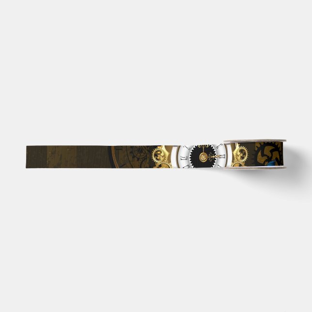 Steampunkgeere und blaue Schmetterlinge Ripsband (Vorderseite)