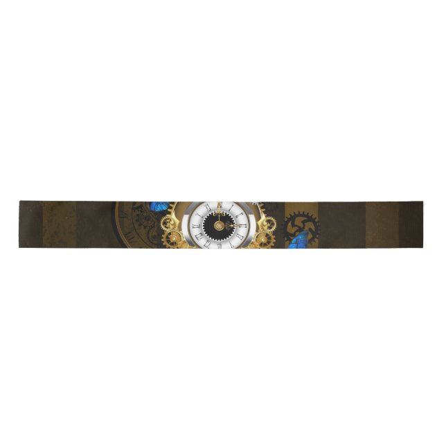 Steampunkgeere und blaue Schmetterlinge Satinband (Vorderseite)