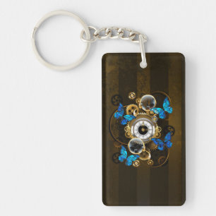 Steampunkgeere und blaue Schmetterlinge Schlüsselanhänger