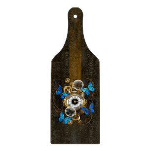 Steampunkgeere und blaue Schmetterlinge Schneidebrett