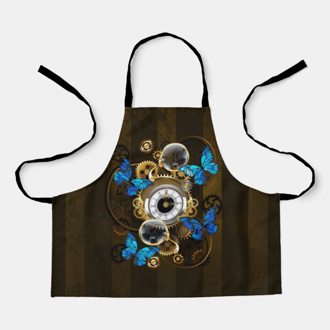 Steampunkgeere und blaue Schmetterlinge Schürze (Vorderseite)