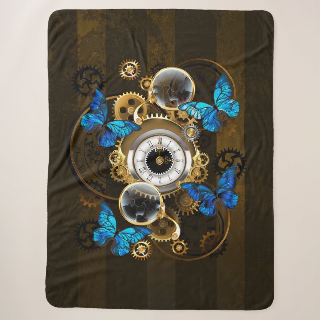 Steampunkgeere und blaue Schmetterlinge Sherpadecke (Vorderseite)