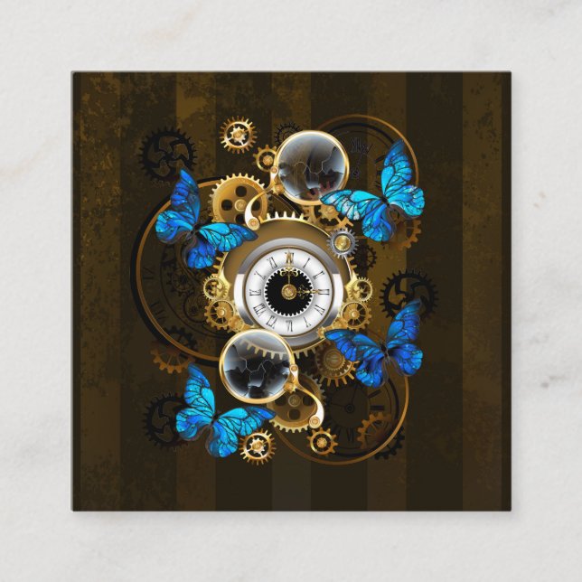 Steampunkgeere und blaue Schmetterlinge Telefonnummerkarte (Vorderseite)