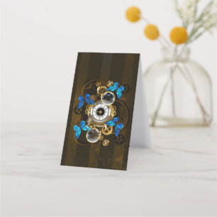 Steampunkgeere und blaue Schmetterlinge Terminkarte