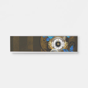 Steampunkgeere und blaue Schmetterlinge Türschild