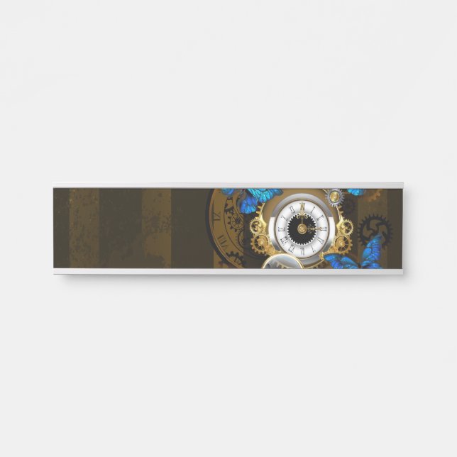 Steampunkgeere und blaue Schmetterlinge Türschild (Vorderseite )
