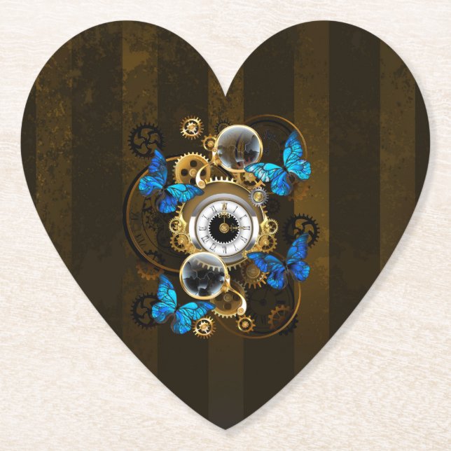 Steampunkgeere und blaue Schmetterlinge Untersetzer (Vorderseite)