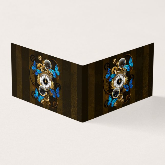 Steampunkgeere und blaue Schmetterlinge Visitenkarten (Vorderseite)
