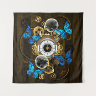 Steampunkgeere und blaue Schmetterlinge Wandteppich