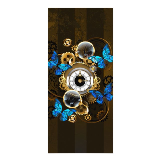 Steampunkgeere und blaue Schmetterlinge Werbekarte (Vorne)