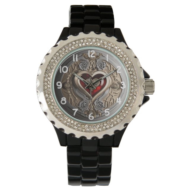 Steampunkherz - Mechanische Liebe Armbanduhr (Vorderseite)