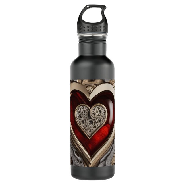 Steampunkherz - Mechanische Liebe Edelstahlflasche (Vorderseite)