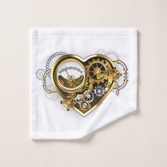 Steampunkherz mit Manometer Badhandtuch Set (Waschlappen)