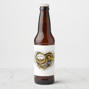 Steampunkherz mit Manometer Bierflaschenetikett