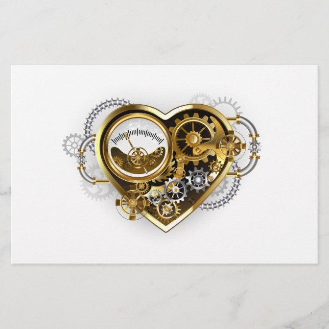 Steampunkherz mit Manometer Briefpapier (Vorderseite)